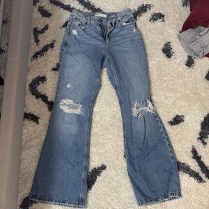 Garage Light Blue Distressed Flare Jeans